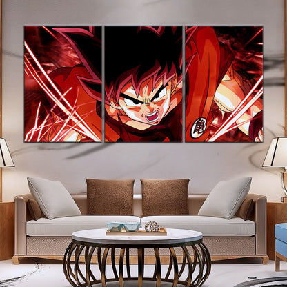 Dragon Ball Super Saiyan God Goku Canvas Wall Art - 5 Piece Split Panel DBZ Anime Poster - Framed Ready to Hang Living Room Man Cave Decor - DR5056