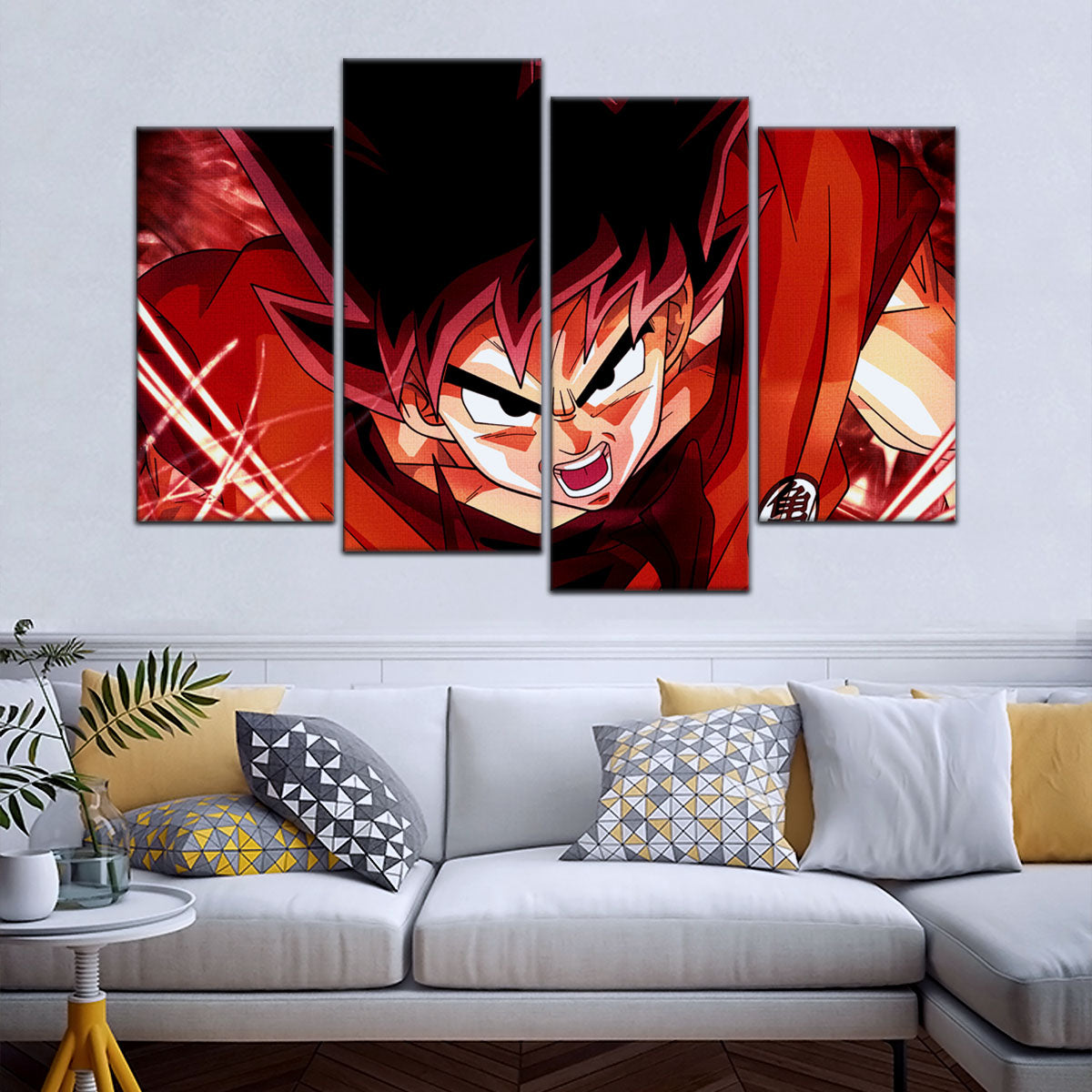 Dragon Ball Super Saiyan God Goku Canvas Wall Art - 5 Piece Split Panel DBZ Anime Poster - Framed Ready to Hang Living Room Man Cave Decor - DR5056