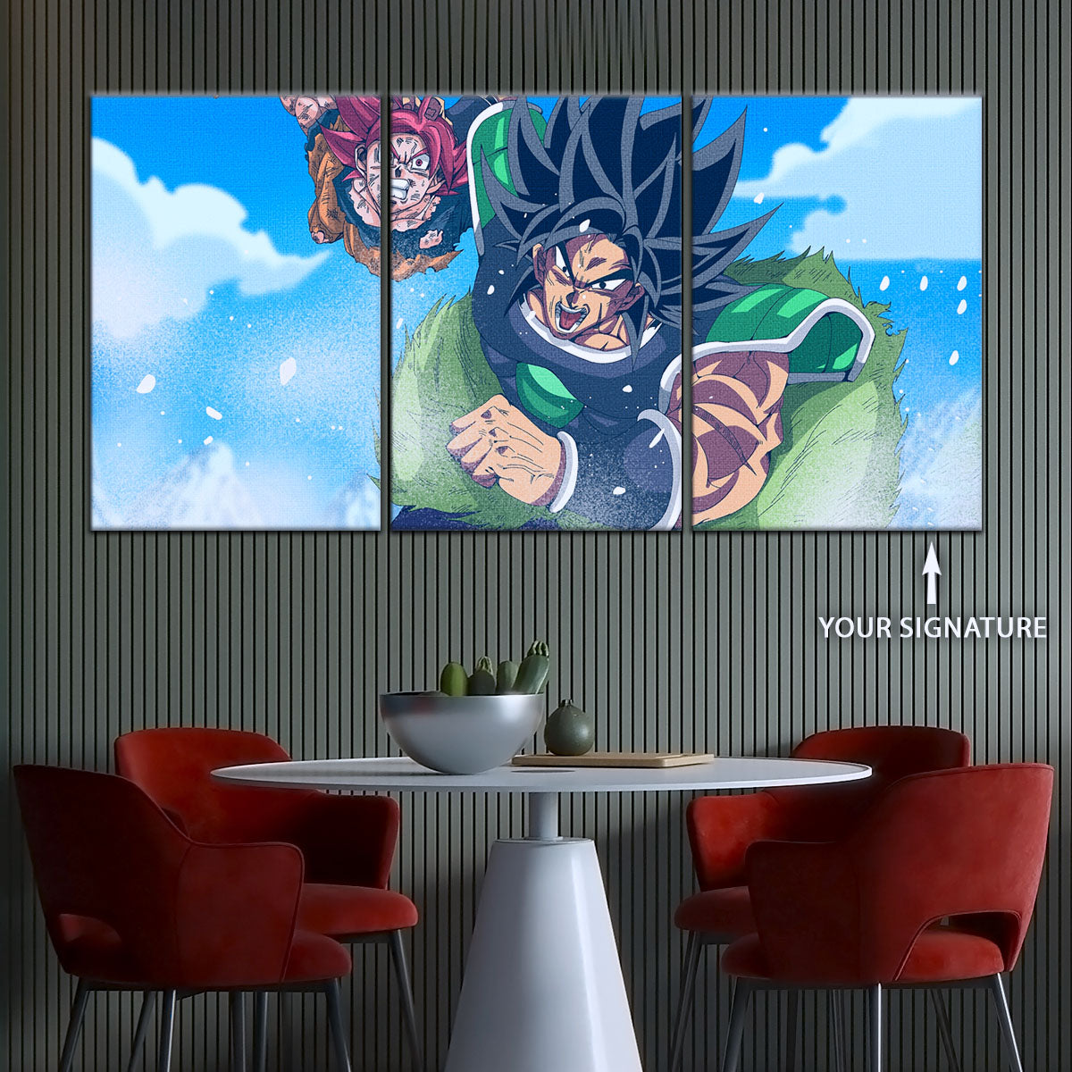 Dragon Ball Super Saiyan God Goku vs Broly Canvas Wall Art - 5 Piece Split Panel DBZ Anime Poster - Ready to Hang Living Room Man Cave Decor - DR5058