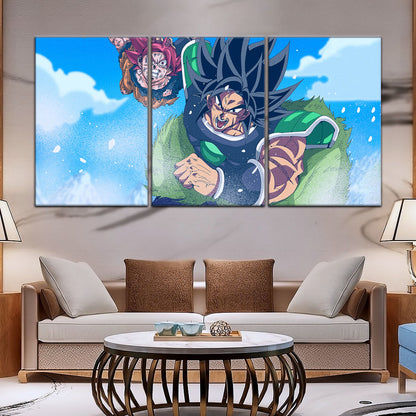 Dragon Ball Super Saiyan God Goku vs Broly Canvas Wall Art - 5 Piece Split Panel DBZ Anime Poster - Ready to Hang Living Room Man Cave Decor - DR5058