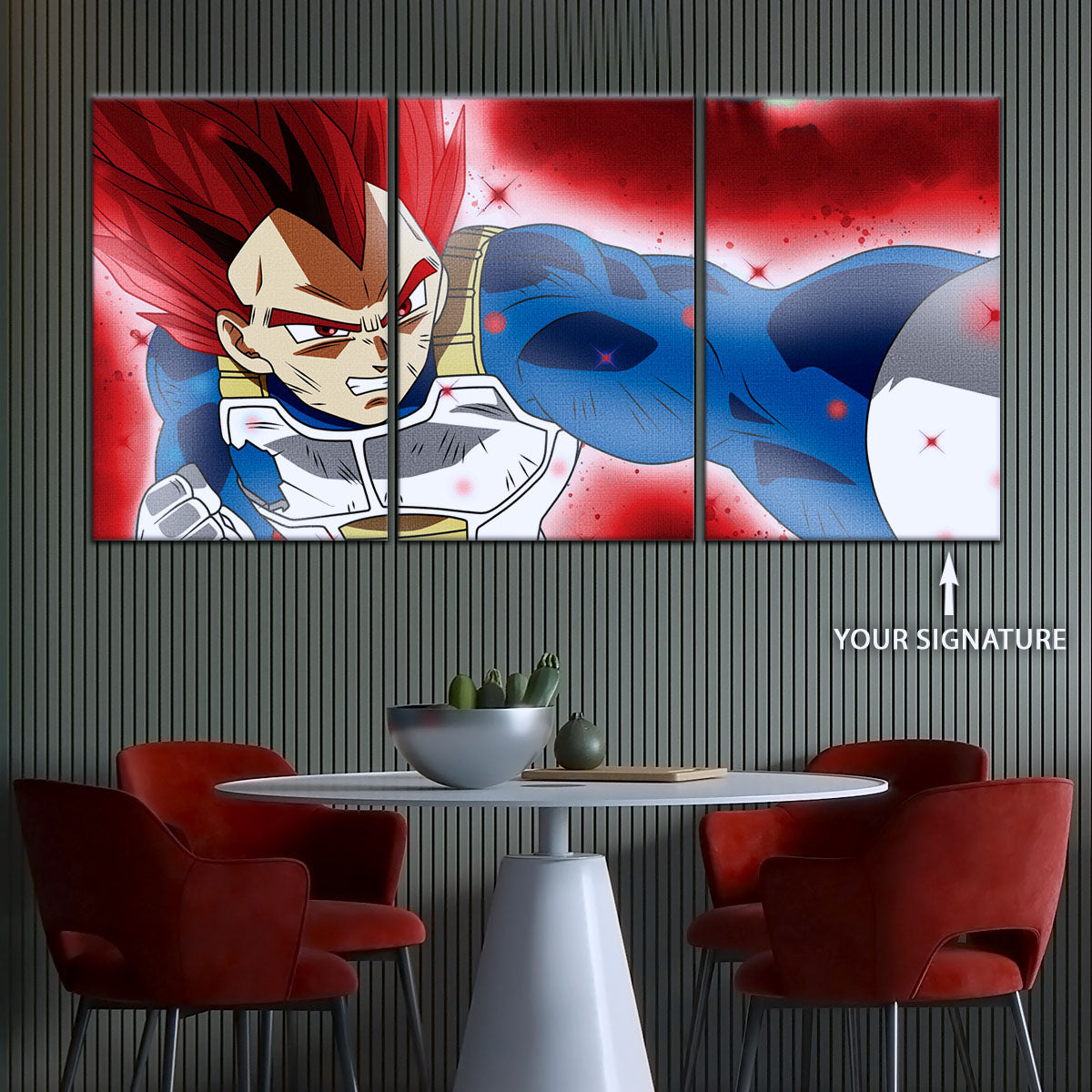 Dragon Ball Super Saiyan God Vegeta Canvas Wall Art - 5 Piece Split Panel DBZ Anime Poster - Framed Ready to Hang Living Room Man Cave Decor - DR5125