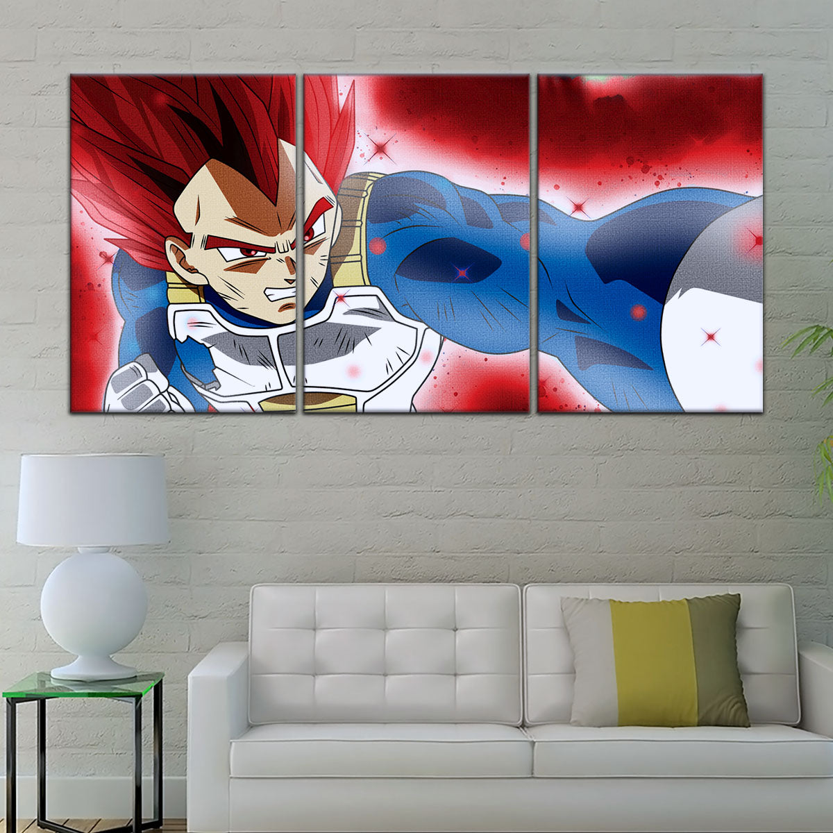Dragon Ball Super Saiyan God Vegeta Canvas Wall Art - 5 Piece Split Panel DBZ Anime Poster - Framed Ready to Hang Living Room Man Cave Decor - DR5125