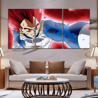 Dragon Ball Super Saiyan God Vegeta Canvas Wall Art - 5 Piece Split Panel DBZ Anime Poster - Framed Ready to Hang Living Room Man Cave Decor - DR5125