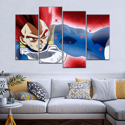 Dragon Ball Super Saiyan God Vegeta Canvas Wall Art - 5 Piece Split Panel DBZ Anime Poster - Framed Ready to Hang Living Room Man Cave Decor - DR5125