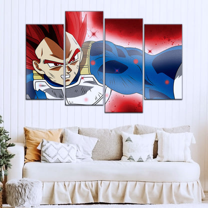 Dragon Ball Super Saiyan God Vegeta Canvas Wall Art - 5 Piece Split Panel DBZ Anime Poster - Framed Ready to Hang Living Room Man Cave Decor - DR5125