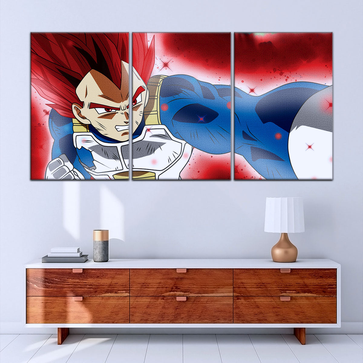 Dragon Ball Super Saiyan God Vegeta Canvas Wall Art - 5 Piece Split Panel DBZ Anime Poster - Framed Ready to Hang Living Room Man Cave Decor - DR5125