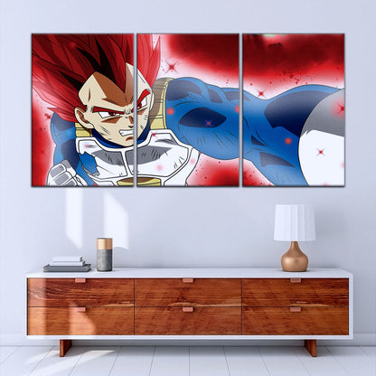 Dragon Ball Super Saiyan God Vegeta Canvas Wall Art - 5 Piece Split Panel DBZ Anime Poster - Framed Ready to Hang Living Room Man Cave Decor - DR5125