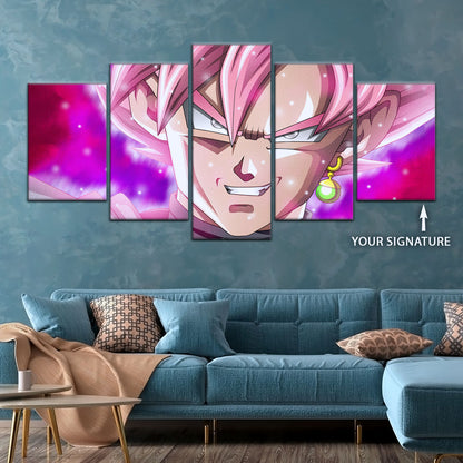 Dragon Ball Super Saiyan Rose Black Goku Canvas Wall Art - 5 Piece Split Panel DBZ Anime Poster - Ready to Hang Living Room Man Cave Decor - DR5005