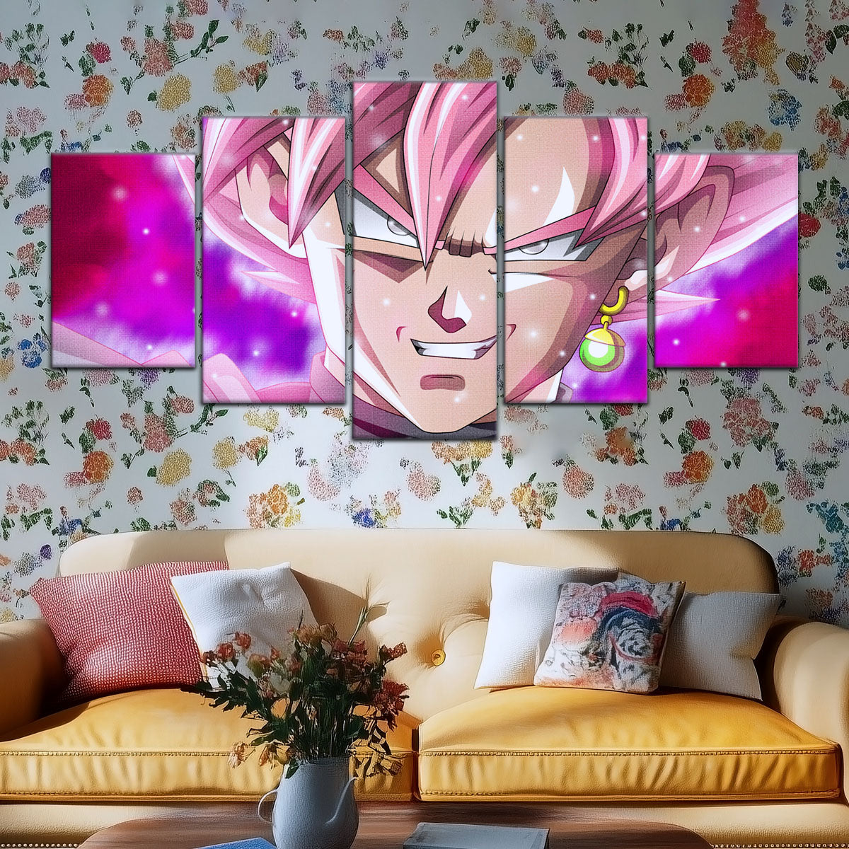 Dragon Ball Super Saiyan Rose Black Goku Canvas Wall Art - 5 Piece Split Panel DBZ Anime Poster - Ready to Hang Living Room Man Cave Decor - DR5005
