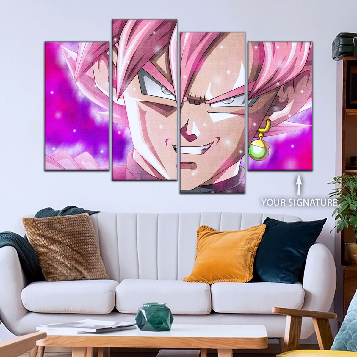 Dragon Ball Super Saiyan Rose Black Goku Canvas Wall Art - 5 Piece Split Panel DBZ Anime Poster - Ready to Hang Living Room Man Cave Decor - DR5005