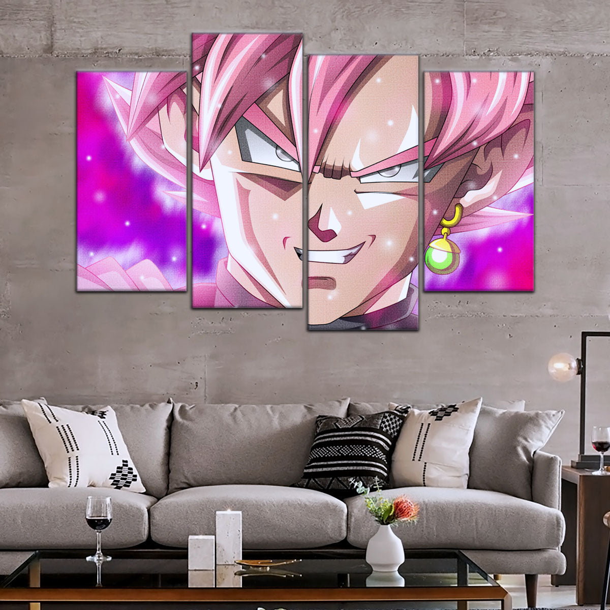 Dragon Ball Super Saiyan Rose Black Goku Canvas Wall Art - 5 Piece Split Panel DBZ Anime Poster - Ready to Hang Living Room Man Cave Decor - DR5005