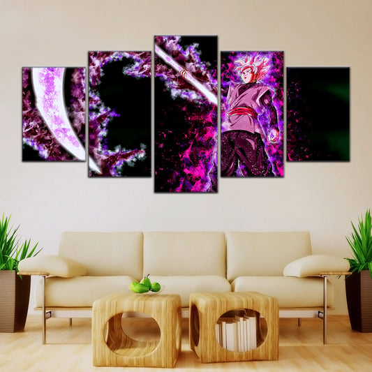 Dragon Ball Super Saiyan Rose Black Goku Canvas Wall Art - 5 Piece Split Panel DBZ Anime Poster - Ready to Hang Living Room Man Cave Decor - DR5006