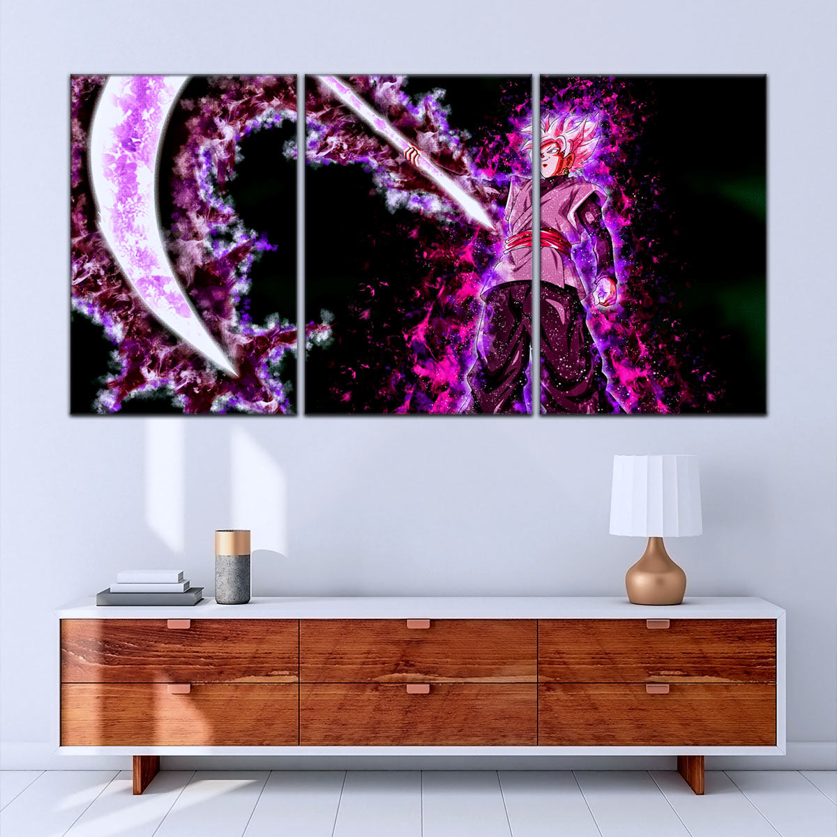 Dragon Ball Super Saiyan Rose Black Goku Canvas Wall Art - 5 Piece Split Panel DBZ Anime Poster - Ready to Hang Living Room Man Cave Decor - DR5006