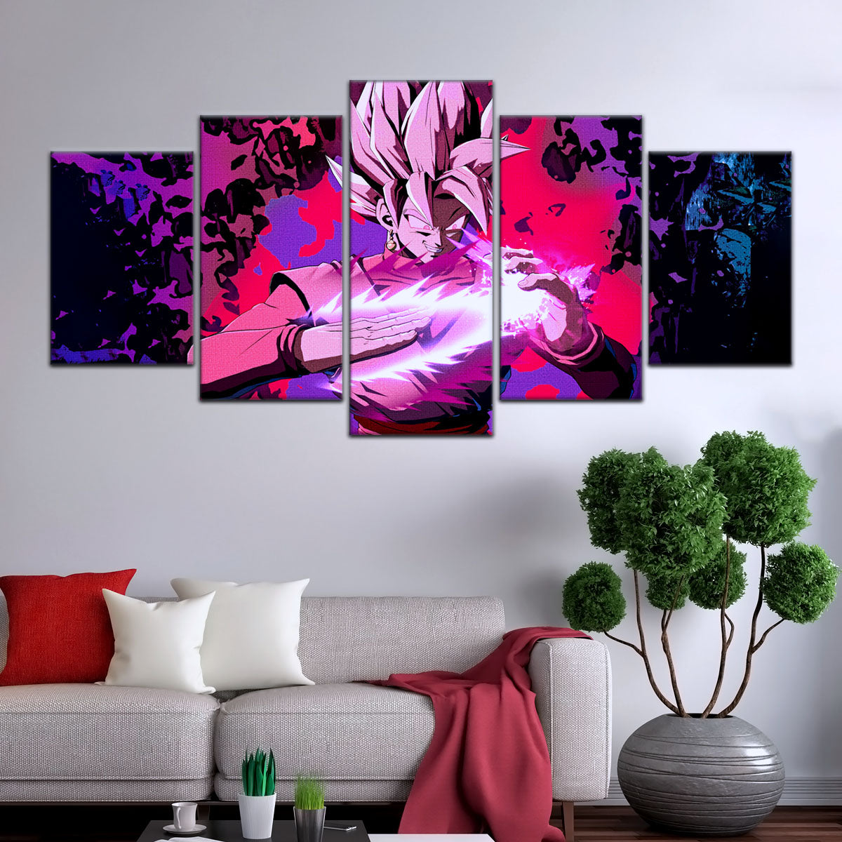Dragon Ball Super Saiyan Rose Black Goku Canvas Wall Art - 5 Piece Split Panel DBZ Anime Poster - Ready to Hang Living Room Man Cave Decor - DR5007