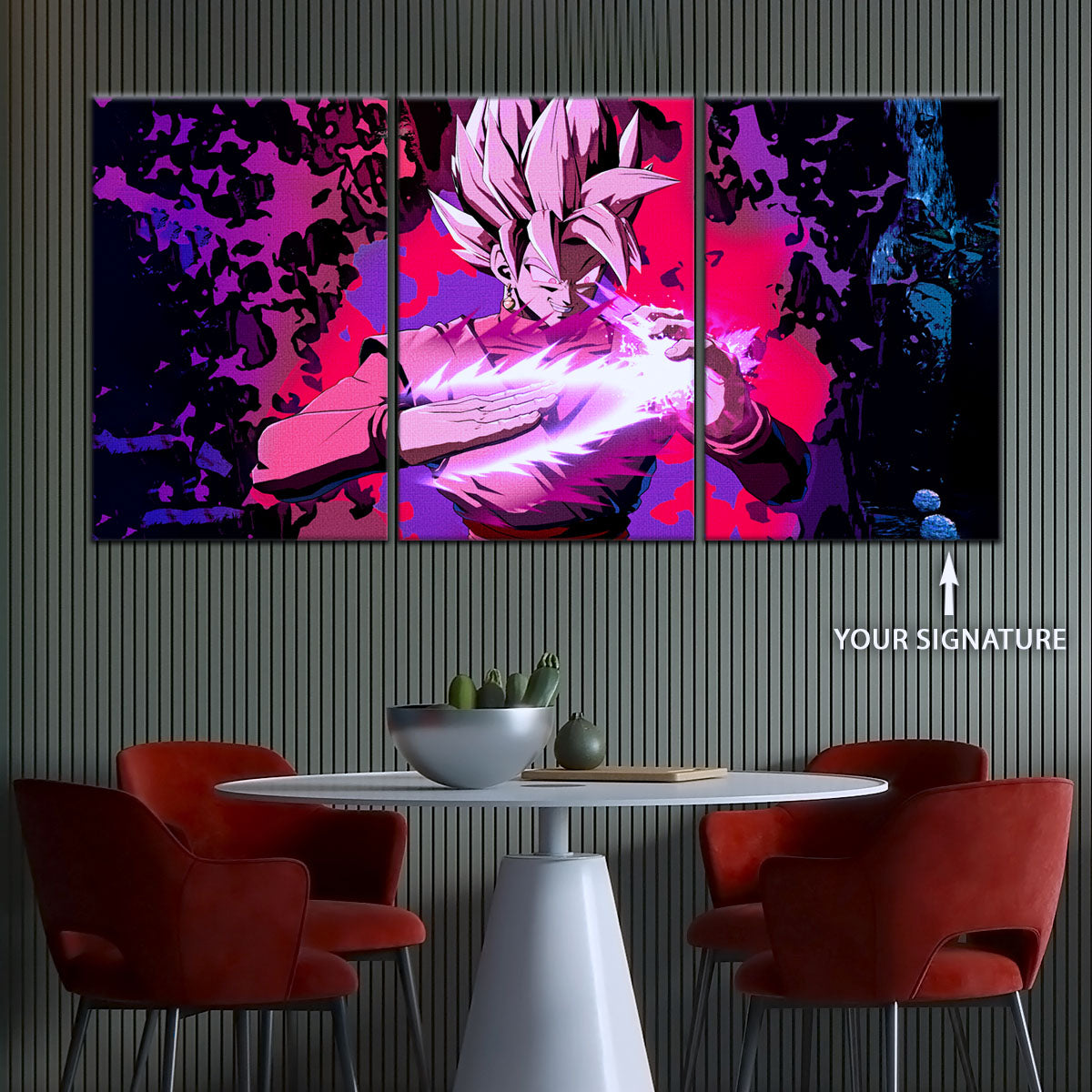 Dragon Ball Super Saiyan Rose Black Goku Canvas Wall Art - 5 Piece Split Panel DBZ Anime Poster - Ready to Hang Living Room Man Cave Decor - DR5007