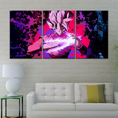 Dragon Ball Super Saiyan Rose Black Goku Canvas Wall Art - 5 Piece Split Panel DBZ Anime Poster - Ready to Hang Living Room Man Cave Decor - DR5007