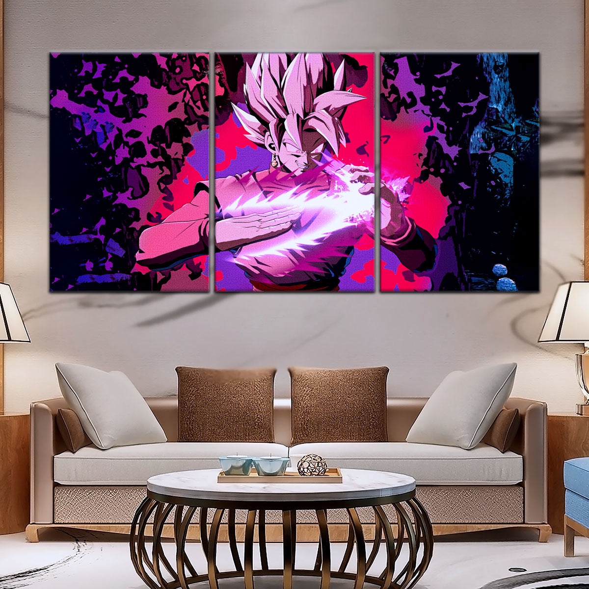 Dragon Ball Super Saiyan Rose Black Goku Canvas Wall Art - 5 Piece Split Panel DBZ Anime Poster - Ready to Hang Living Room Man Cave Decor - DR5007