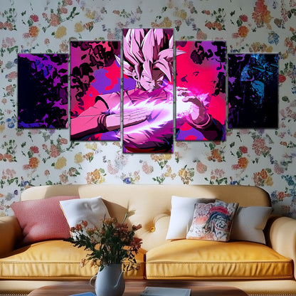 Dragon Ball Super Saiyan Rose Black Goku Canvas Wall Art - 5 Piece Split Panel DBZ Anime Poster - Ready to Hang Living Room Man Cave Decor - DR5007