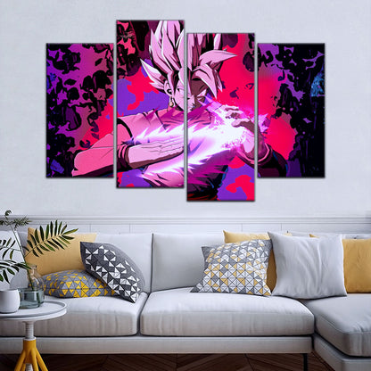 Dragon Ball Super Saiyan Rose Black Goku Canvas Wall Art - 5 Piece Split Panel DBZ Anime Poster - Ready to Hang Living Room Man Cave Decor - DR5007