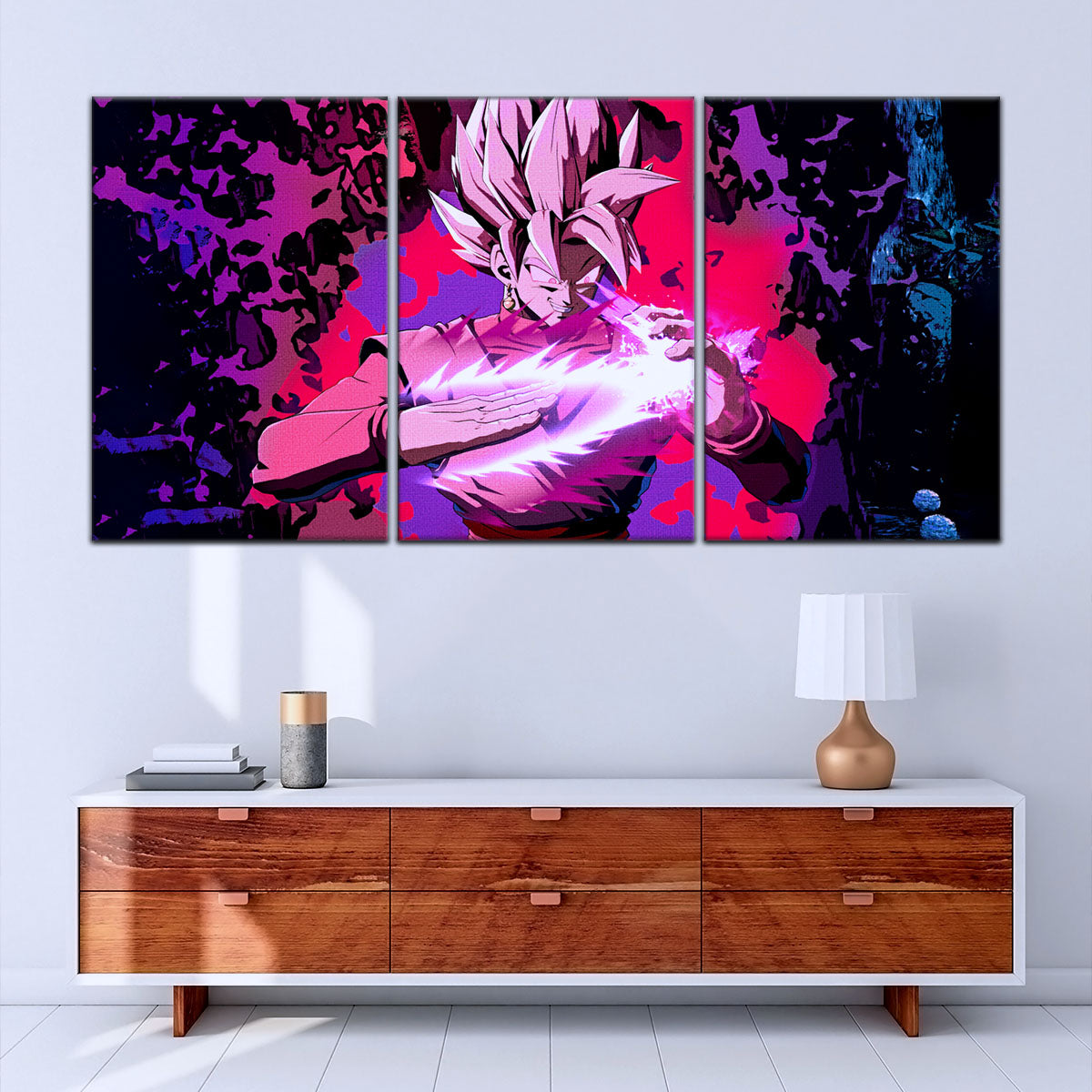 Dragon Ball Super Saiyan Rose Black Goku Canvas Wall Art - 5 Piece Split Panel DBZ Anime Poster - Ready to Hang Living Room Man Cave Decor - DR5007