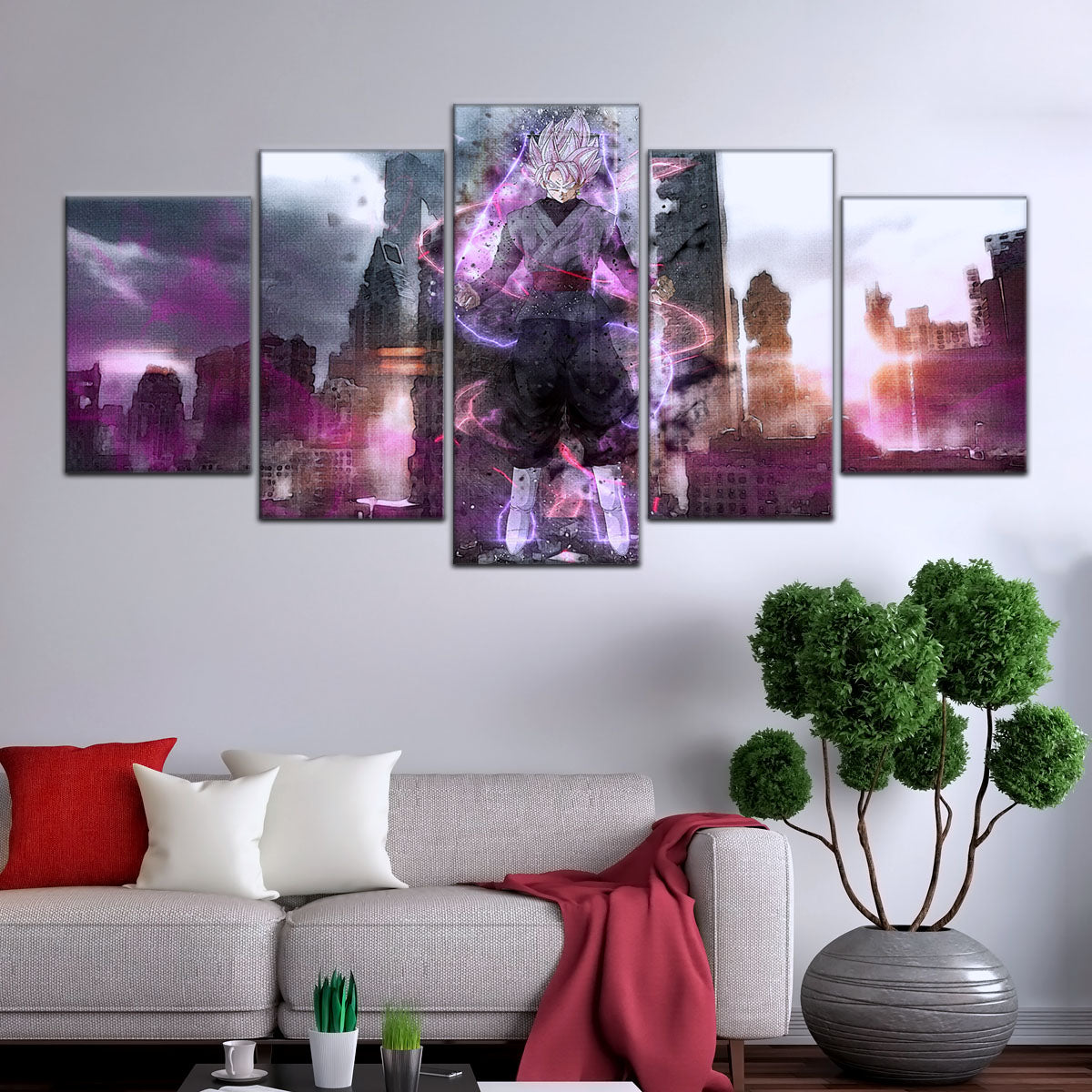 Dragon Ball Super Saiyan Rose Black Goku Canvas Wall Art - 5 Piece Split Panel DBZ Anime Poster - Ready to Hang Living Room Man Cave Decor - DR5008