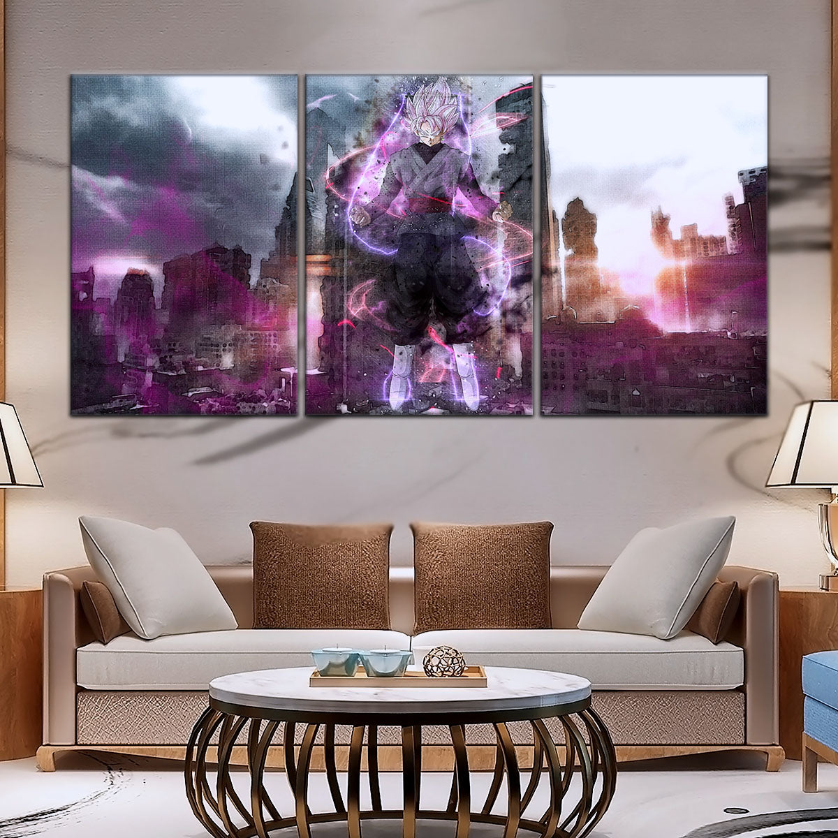 Dragon Ball Super Saiyan Rose Black Goku Canvas Wall Art - 5 Piece Split Panel DBZ Anime Poster - Ready to Hang Living Room Man Cave Decor - DR5008