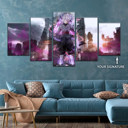 Dragon Ball Super Saiyan Rose Black Goku Canvas Wall Art - 5 Piece Split Panel DBZ Anime Poster - Ready to Hang Living Room Man Cave Decor - DR5008
