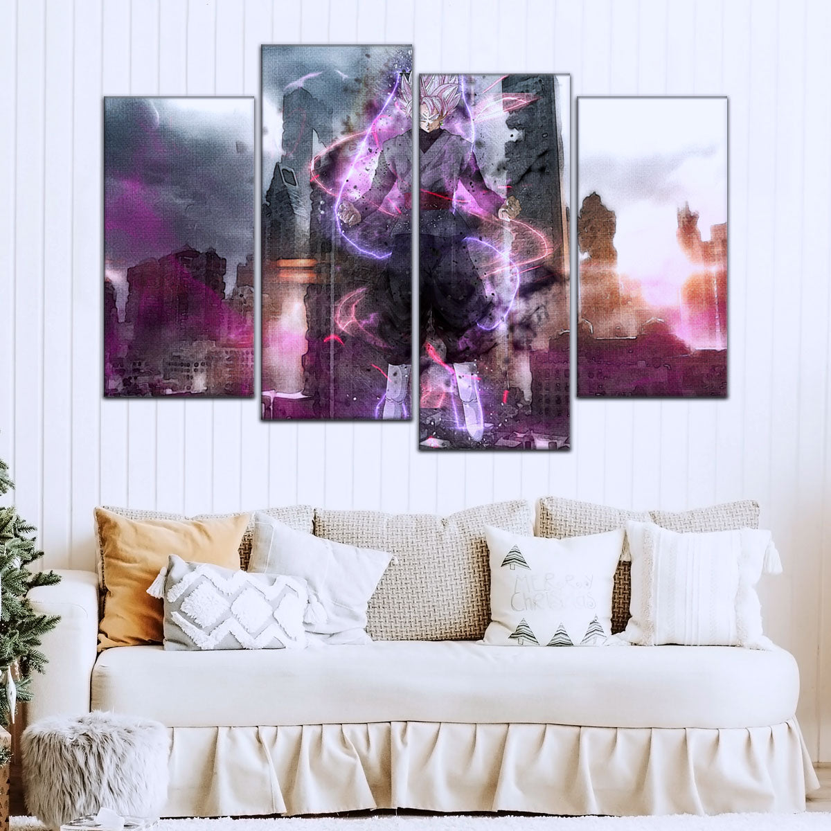 Dragon Ball Super Saiyan Rose Black Goku Canvas Wall Art - 5 Piece Split Panel DBZ Anime Poster - Ready to Hang Living Room Man Cave Decor - DR5008