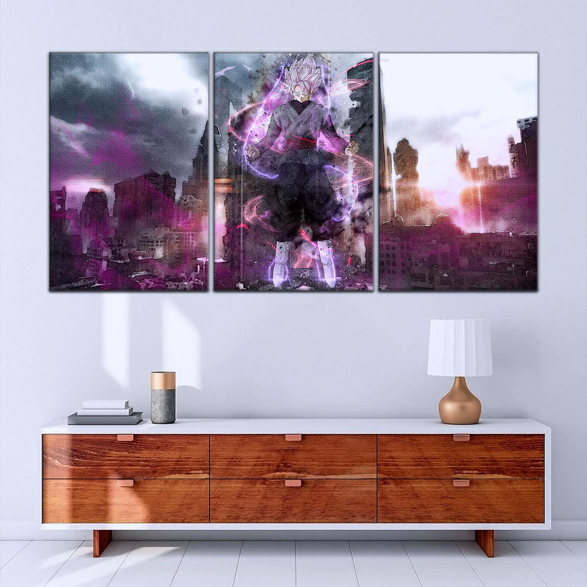 Dragon Ball Super Saiyan Rose Black Goku Canvas Wall Art - 5 Piece Split Panel DBZ Anime Poster - Ready to Hang Living Room Man Cave Decor - DR5008