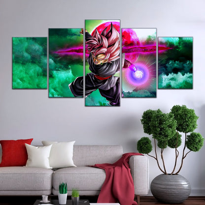 Dragon Ball Super Saiyan Rose Black Goku Canvas Wall Art - 5 Piece Split Panel DBZ Anime Poster - Ready to Hang Living Room Man Cave Decor - DR5009