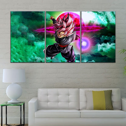 Dragon Ball Super Saiyan Rose Black Goku Canvas Wall Art - 5 Piece Split Panel DBZ Anime Poster - Ready to Hang Living Room Man Cave Decor - DR5009