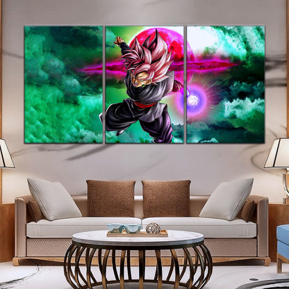 Dragon Ball Super Saiyan Rose Black Goku Canvas Wall Art - 5 Piece Split Panel DBZ Anime Poster - Ready to Hang Living Room Man Cave Decor - DR5009