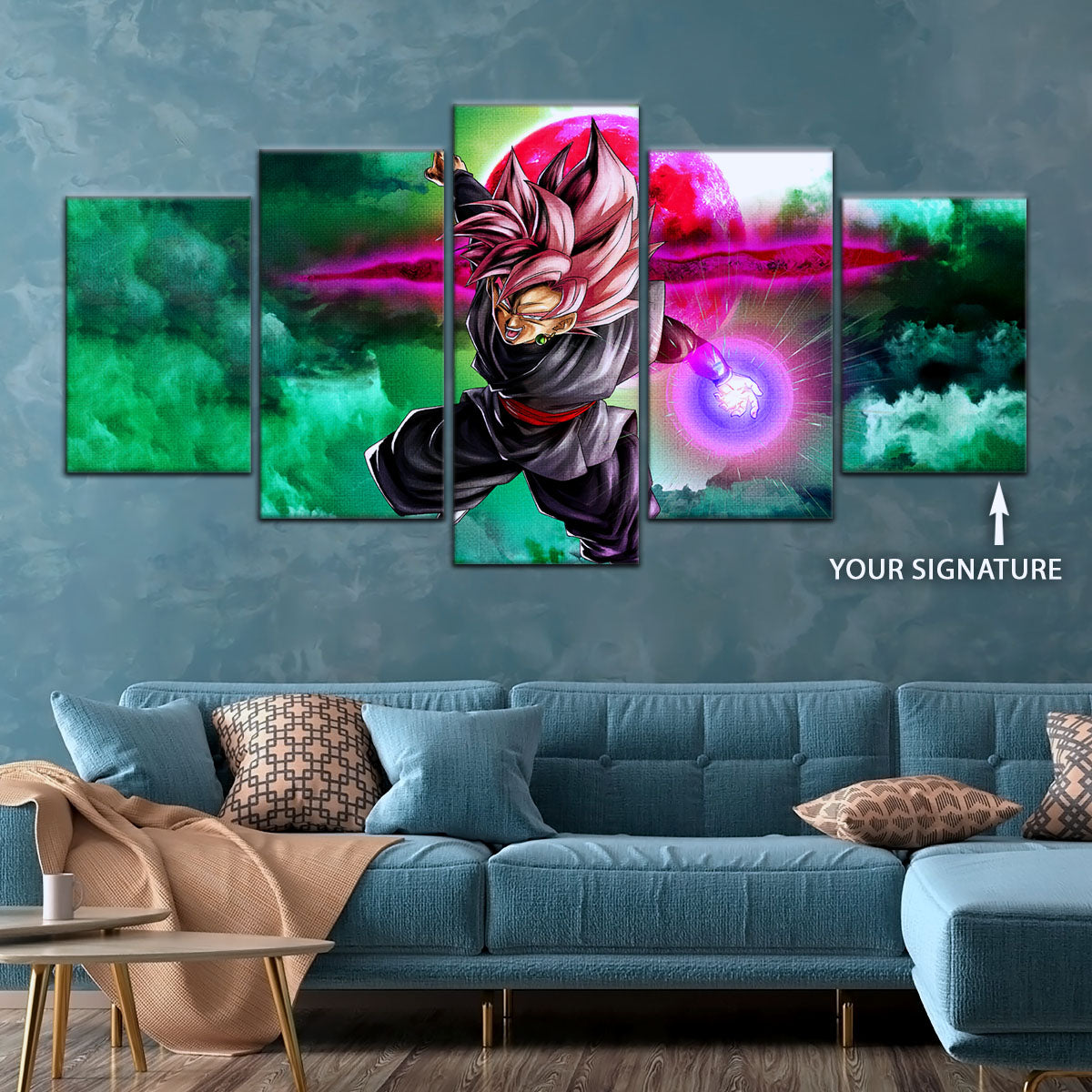 Dragon Ball Super Saiyan Rose Black Goku Canvas Wall Art - 5 Piece Split Panel DBZ Anime Poster - Ready to Hang Living Room Man Cave Decor - DR5009