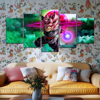 Dragon Ball Super Saiyan Rose Black Goku Canvas Wall Art - 5 Piece Split Panel DBZ Anime Poster - Ready to Hang Living Room Man Cave Decor - DR5009