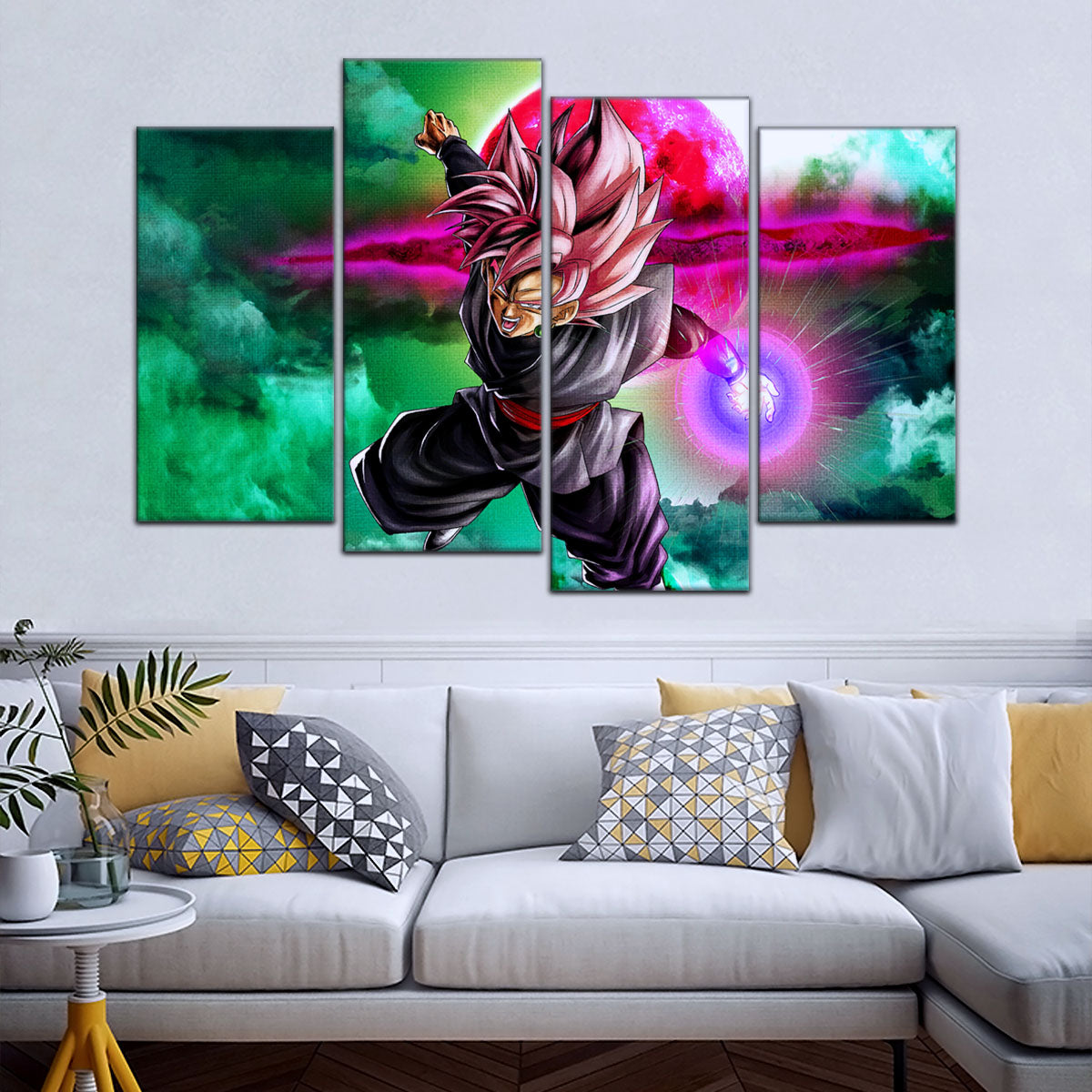 Dragon Ball Super Saiyan Rose Black Goku Canvas Wall Art - 5 Piece Split Panel DBZ Anime Poster - Ready to Hang Living Room Man Cave Decor - DR5009