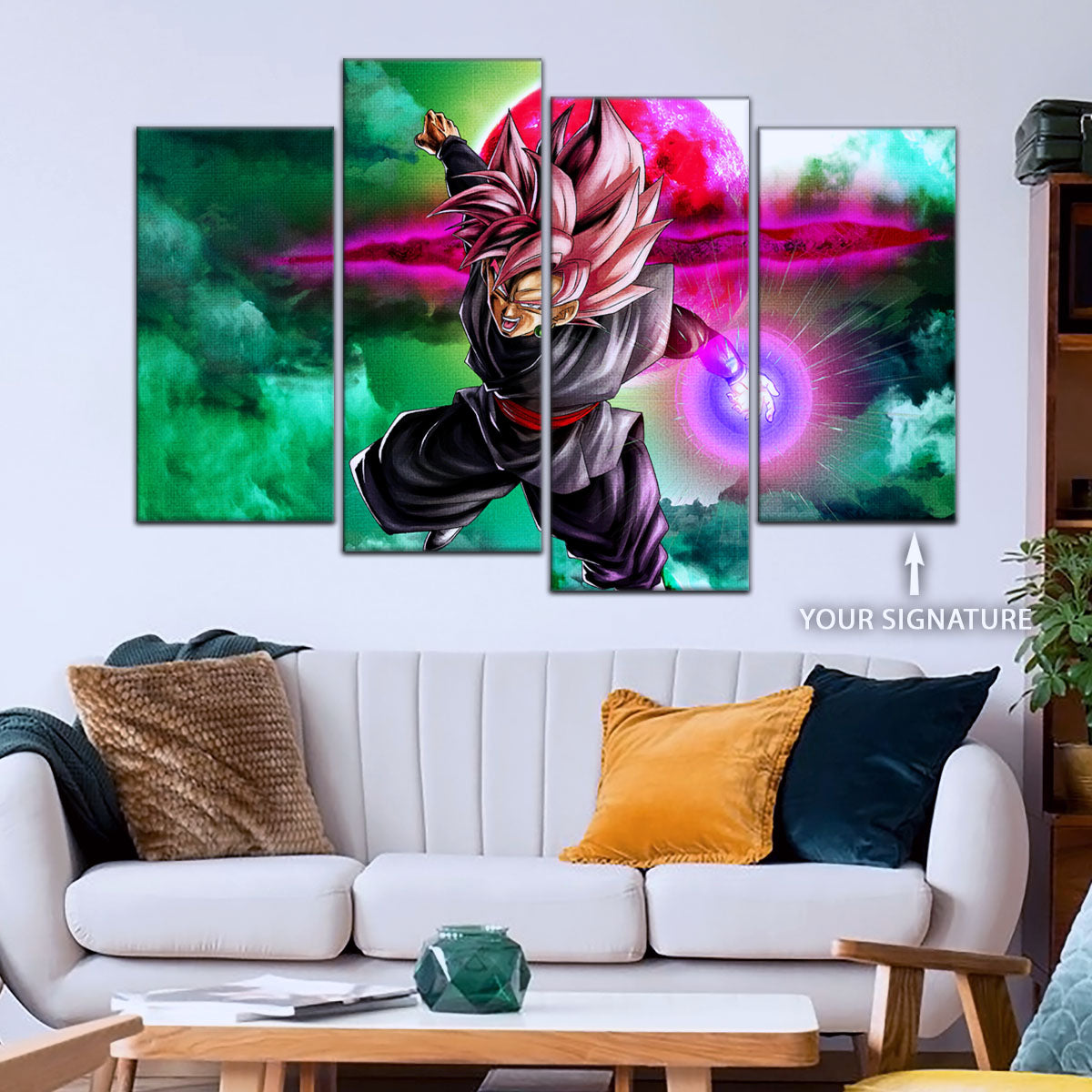 Dragon Ball Super Saiyan Rose Black Goku Canvas Wall Art - 5 Piece Split Panel DBZ Anime Poster - Ready to Hang Living Room Man Cave Decor - DR5009