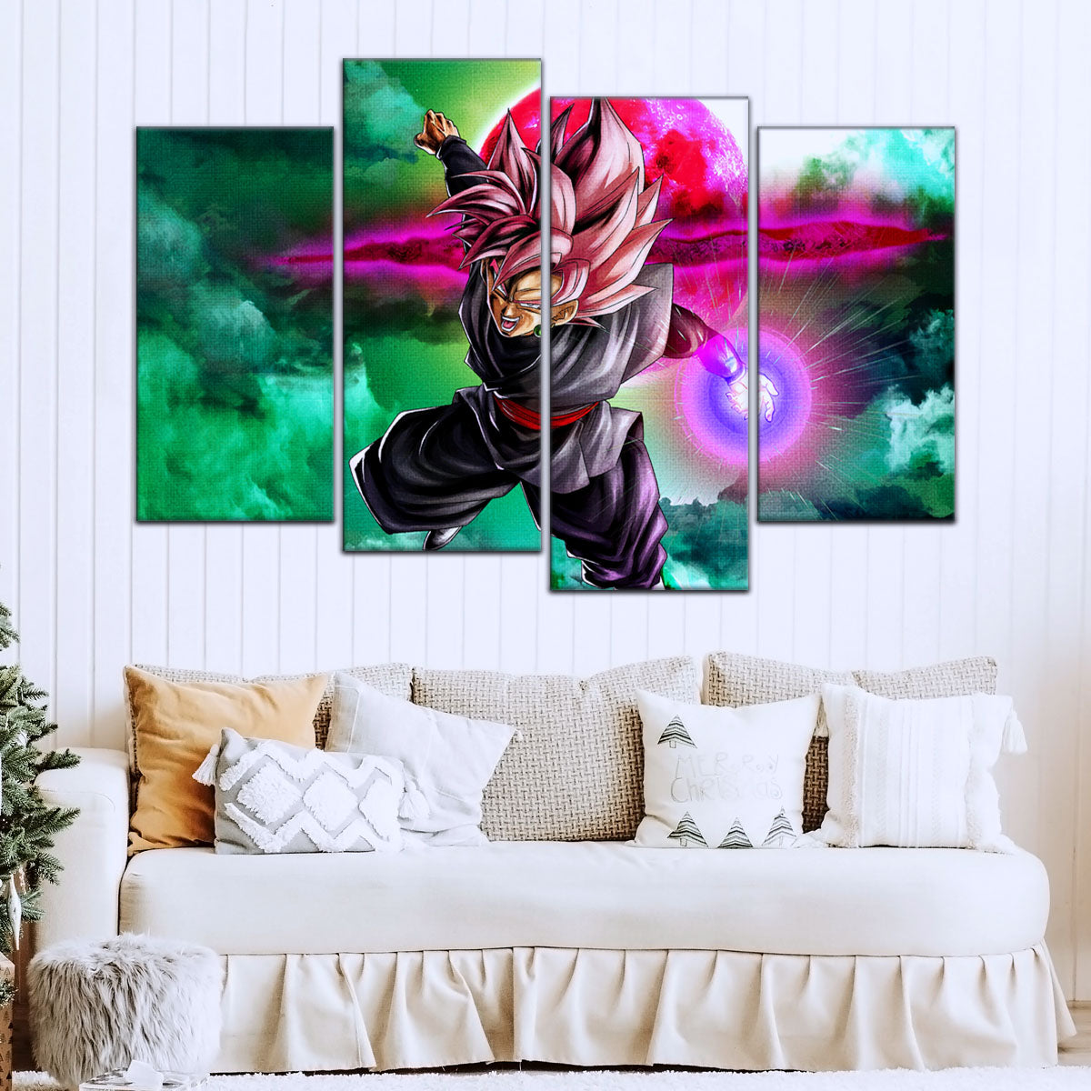 Dragon Ball Super Saiyan Rose Black Goku Canvas Wall Art - 5 Piece Split Panel DBZ Anime Poster - Ready to Hang Living Room Man Cave Decor - DR5009