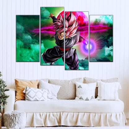 Dragon Ball Super Saiyan Rose Black Goku Canvas Wall Art - 5 Piece Split Panel DBZ Anime Poster - Ready to Hang Living Room Man Cave Decor - DR5009
