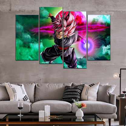 Dragon Ball Super Saiyan Rose Black Goku Canvas Wall Art - 5 Piece Split Panel DBZ Anime Poster - Ready to Hang Living Room Man Cave Decor - DR5009