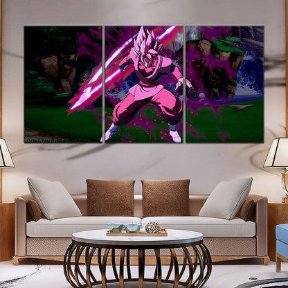 Dragon Ball Super Saiyan Rose Black Goku Canvas Wall Art - 5 Piece Split Panel DBZ Anime Poster - Ready to Hang Living Room Man Cave Decor - DR5010