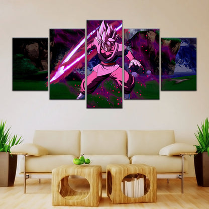 Dragon Ball Super Saiyan Rose Black Goku Canvas Wall Art - 5 Piece Split Panel DBZ Anime Poster - Ready to Hang Living Room Man Cave Decor - DR5010