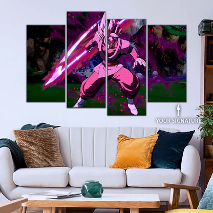 Dragon Ball Super Saiyan Rose Black Goku Canvas Wall Art - 5 Piece Split Panel DBZ Anime Poster - Ready to Hang Living Room Man Cave Decor - DR5010
