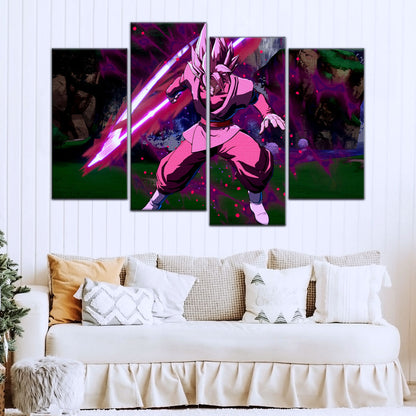 Dragon Ball Super Saiyan Rose Black Goku Canvas Wall Art - 5 Piece Split Panel DBZ Anime Poster - Ready to Hang Living Room Man Cave Decor - DR5010