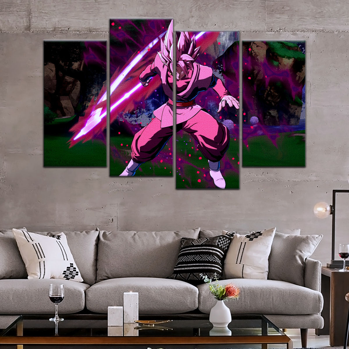 Dragon Ball Super Saiyan Rose Black Goku Canvas Wall Art - 5 Piece Split Panel DBZ Anime Poster - Ready to Hang Living Room Man Cave Decor - DR5010