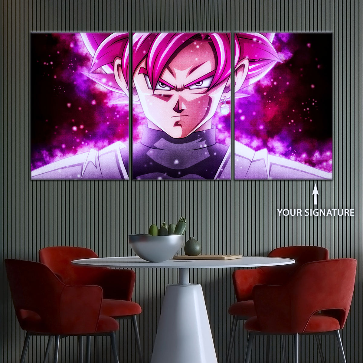 Dragon Ball Super Saiyan Rose Black Goku Canvas Wall Art - 5 Piece Split Panel DBZ Anime Poster - Ready to Hang Living Room Man Cave Decor - DR5011