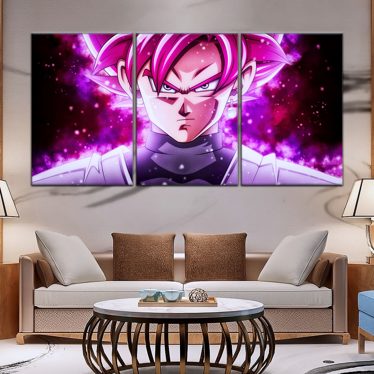 Dragon Ball Super Saiyan Rose Black Goku Canvas Wall Art - 5 Piece Split Panel DBZ Anime Poster - Ready to Hang Living Room Man Cave Decor - DR5011