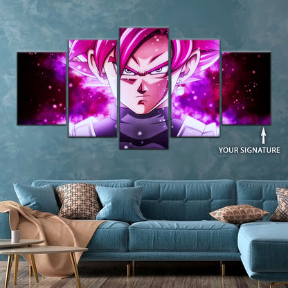 Dragon Ball Super Saiyan Rose Black Goku Canvas Wall Art - 5 Piece Split Panel DBZ Anime Poster - Ready to Hang Living Room Man Cave Decor - DR5011