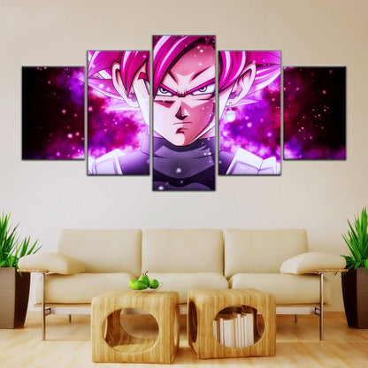 Dragon Ball Super Saiyan Rose Black Goku Canvas Wall Art - 5 Piece Split Panel DBZ Anime Poster - Ready to Hang Living Room Man Cave Decor - DR5011