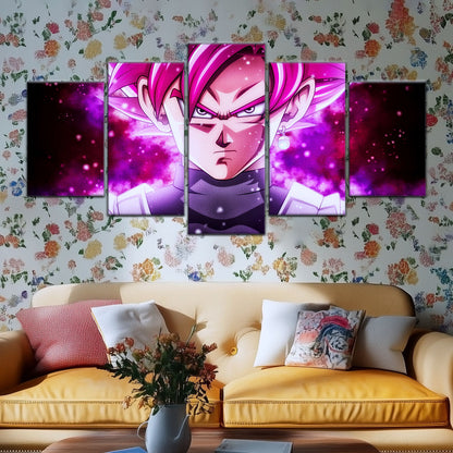 Dragon Ball Super Saiyan Rose Black Goku Canvas Wall Art - 5 Piece Split Panel DBZ Anime Poster - Ready to Hang Living Room Man Cave Decor - DR5011
