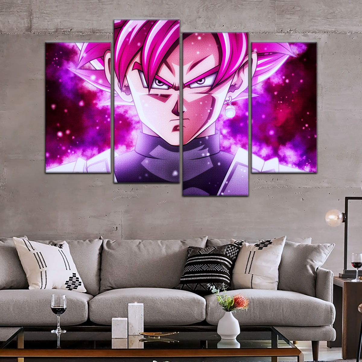 Dragon Ball Super Saiyan Rose Black Goku Canvas Wall Art - 5 Piece Split Panel DBZ Anime Poster - Ready to Hang Living Room Man Cave Decor - DR5011